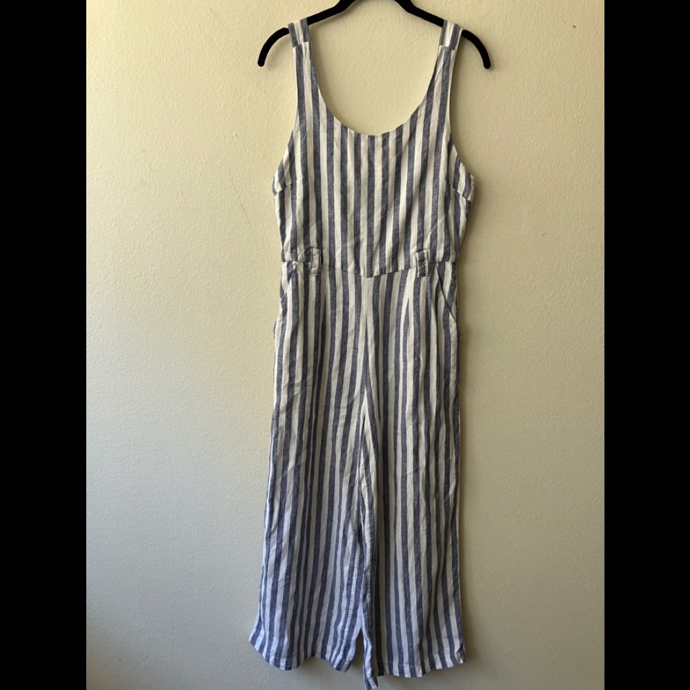 Rachel Zoe Blue and White Striped Sleeveless Wide Leg Linen Jumpsuit size 2